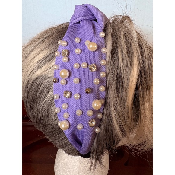 Accessories - Purple Faux Pearl and Rhinestone Top Knot Headband Lilac Textured Hair Accessory